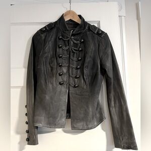 Blanc Noir Grey Leather Jacket With Chains - Size S